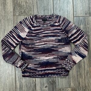 True Religion Knit Chunky Sweater XS Striped Purple Cotton Blend Long Sleeve
